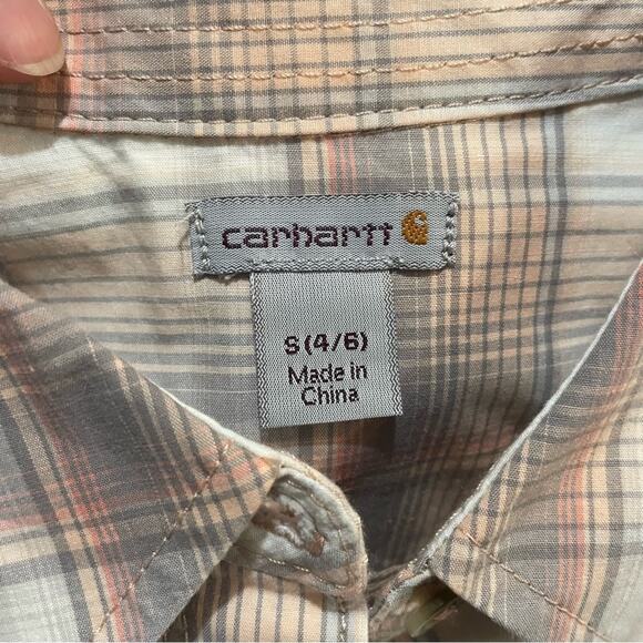 Carhartt Pink White Plaid Button Front Shirt Top Women’s Size Small‎ - Picture 2 of 15